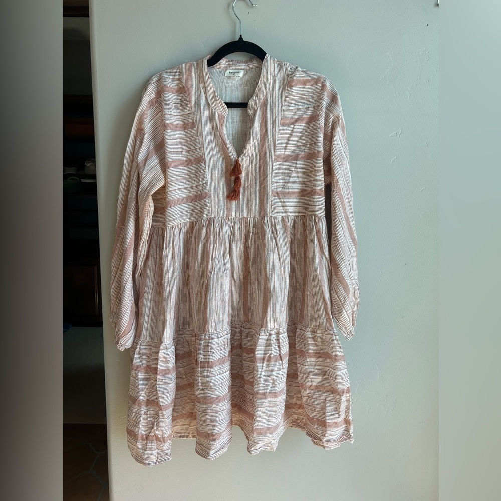 World Market Boho Striped Mini Dress Cotton Peasant Babydoll S Cottagecore